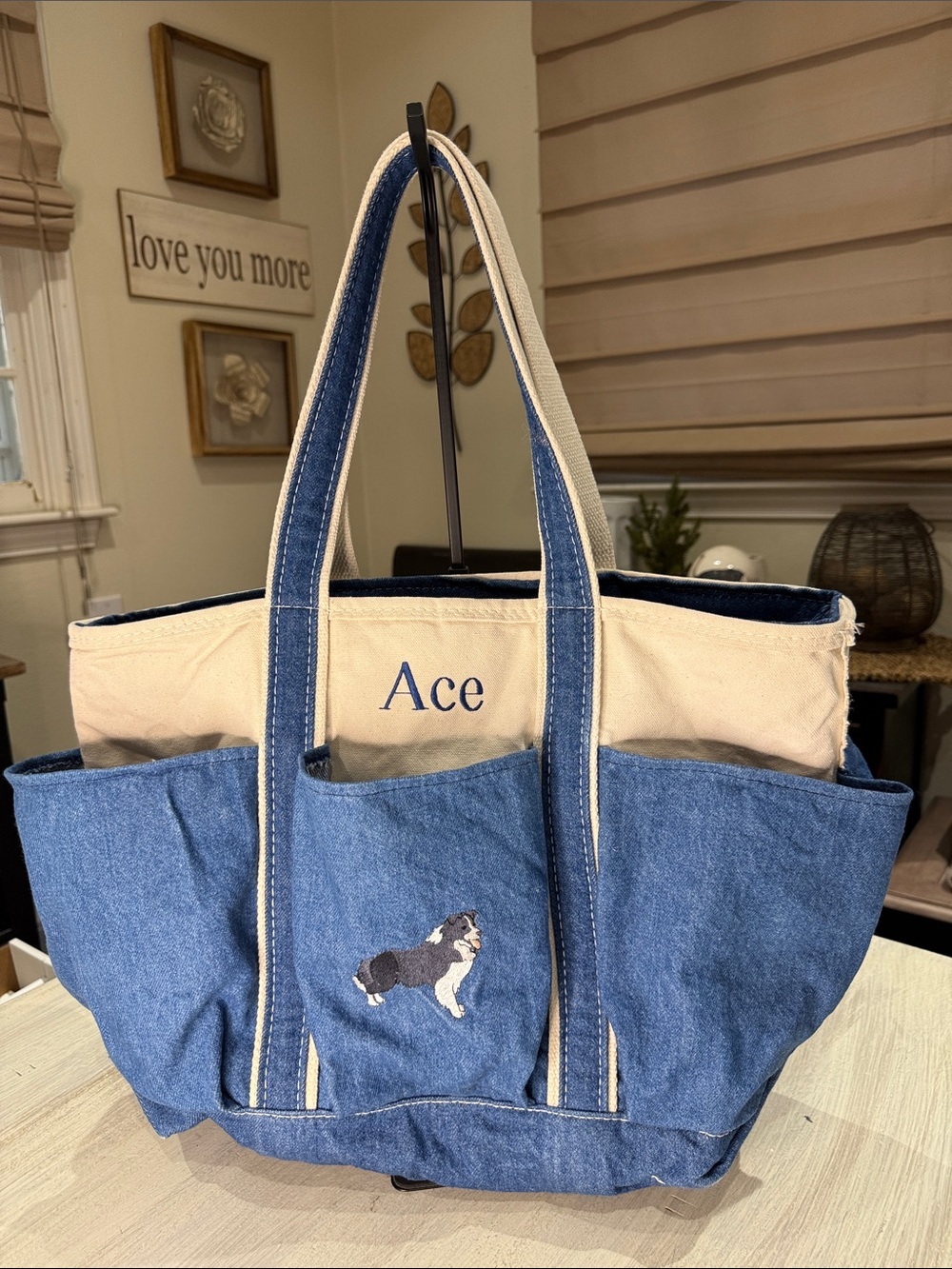 Vintage L.L. Bean Boat and Tote Ace Denim and Cream Canvas Garden Bag